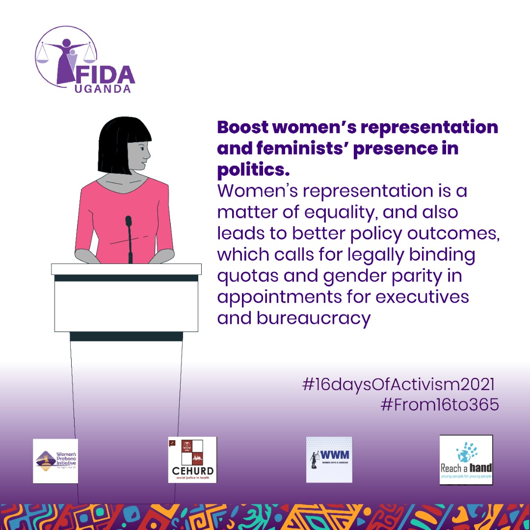 Women participation is important beyond tokenism. We advocate for a gender responsive and inclusive governance in politics. 

#From16To365
#16DaysOfActivism2021 
#GenerationGender