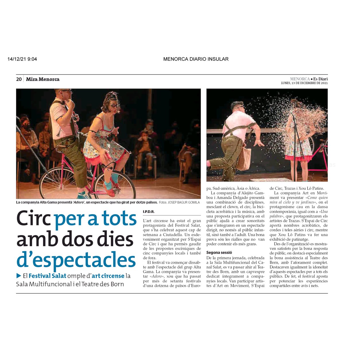 SEspaiDeCirc's tweet photo. Un dels criteris de la programació del Festival Salat, és oferir espectacles per tots els públics. Perquè tant espectadors de 5 com de 70 anys, gaudeixin. I que no depengui de l’edat, sinó de la sensibilitat i gustos de cada persona. 

#festivalsalat #festivalmenorca https://t.co/HoFlFyw88Z