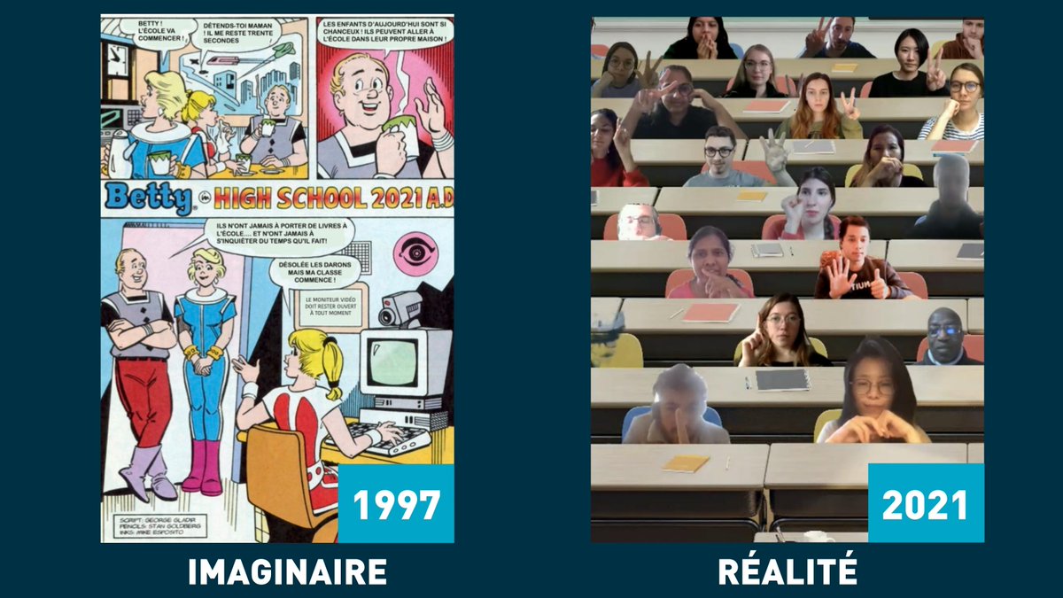 En 1997, la BD Betty proposait une vision futuriste du lycée à échéance 2021. Un constat proche de la réalité.
Apprenez à mieux appréhender les futurs grâce à notre formation au design fiction les 7-8 février 2022 à l'@EcoledesPonts. 
+ d'info : ecoledesponts.fr/design-fiction