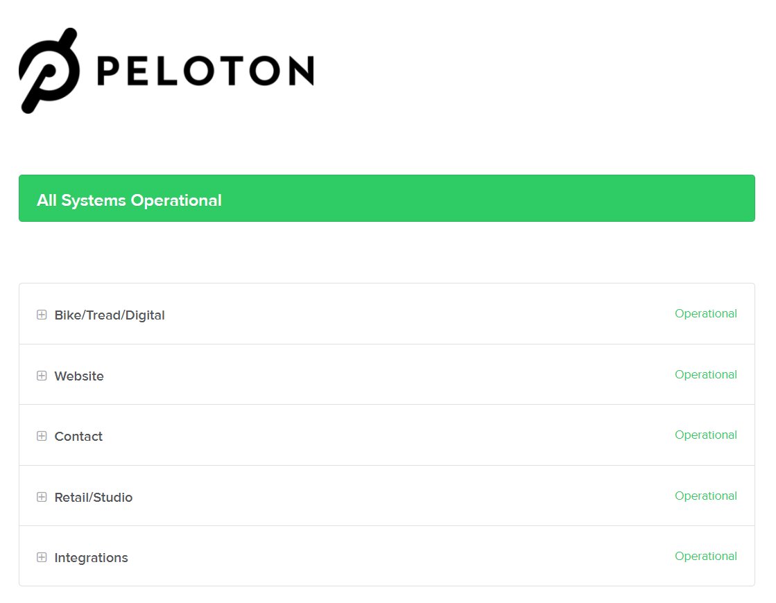 JooliaNoble's tweet photo. @onepeloton Slightly unhelpful as the link shared also shows everything as totally operational when that clearly isn't the case... https://t.co/4ZmHx4KXf3