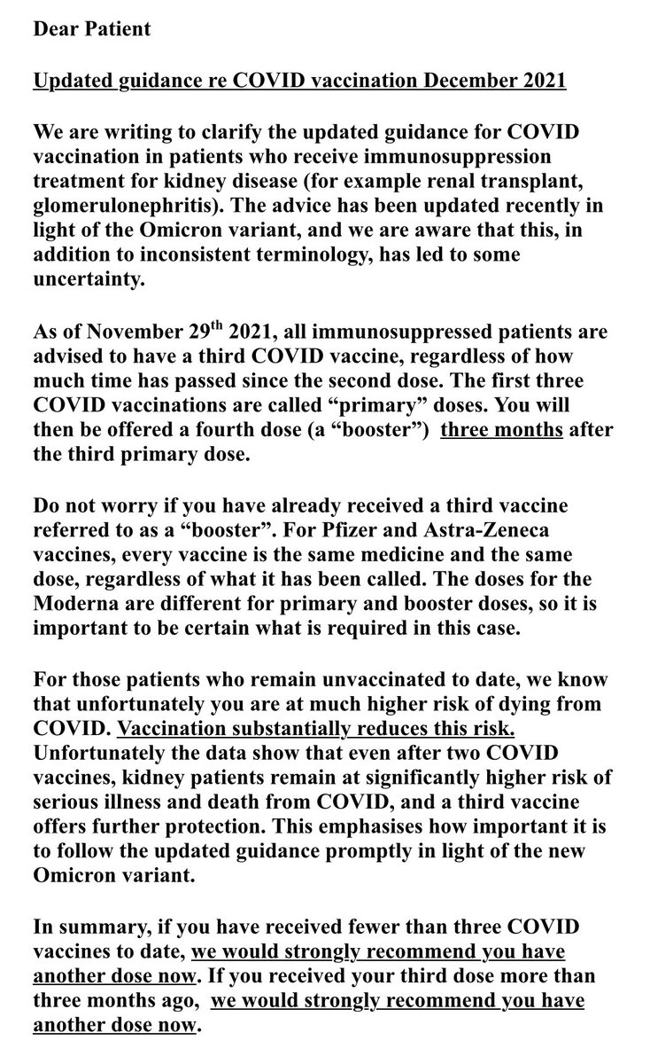 Important notice for our kidney patients receiving immunosuppression #GetVaccinatedNow