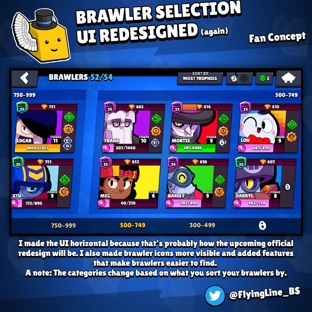#BrawlStars concept: Brawler Selection UI Redesigned The current UI is ...