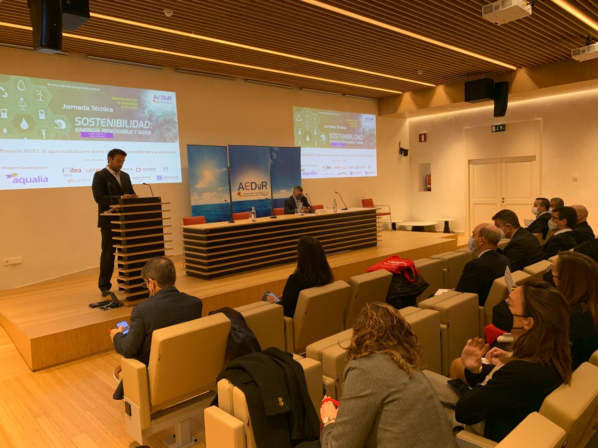 #JornadaTécnicaAEDyR | #Sostenibilidad | #EnergíasRenovables | #Agua

La primera ponencia es la de Victor Monsalvo (<a href="/aqualia/">aqualia</a>) en la que presentará el Proyecto MIDES, en el que se hace uso del agua residual como fuente de energía renovable para la desalación