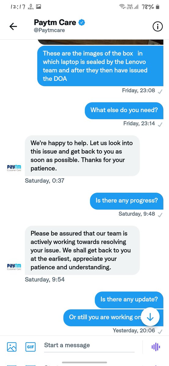 mesharmaatul's tweet photo. @vijayshekhar sir @Paytm from last 5 days you guys are just asking me to wait, to have patient.
I have provided you all the required documents still from last days you don't  have a single update.
Do you understand how many issues I am facing without laptop??
#badcustomerservice https://t.co/HyGr8Jbjpg
