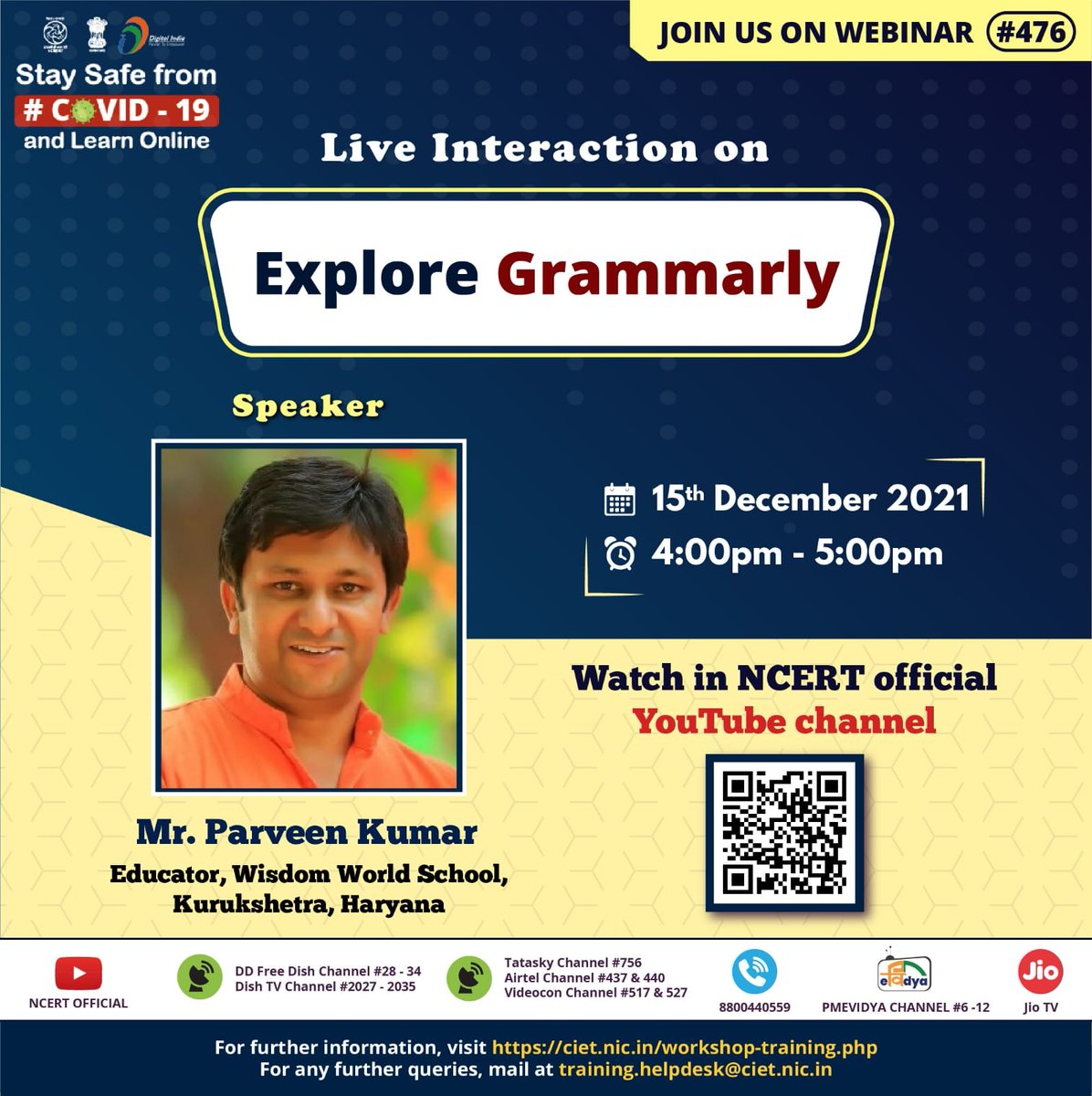 ncert's tweet photo. Fight #COVID__19: #StaySafe, and #PracticeSocialDistancing.
Learn #ICT tools by joining #Webinar on ICTs in Education from 4.00pm to 5.00pm conducted by #CIET - #NCERT
For further information visit, https://t.co/UreOV2NOnG https://t.co/daI6MdFeVg
