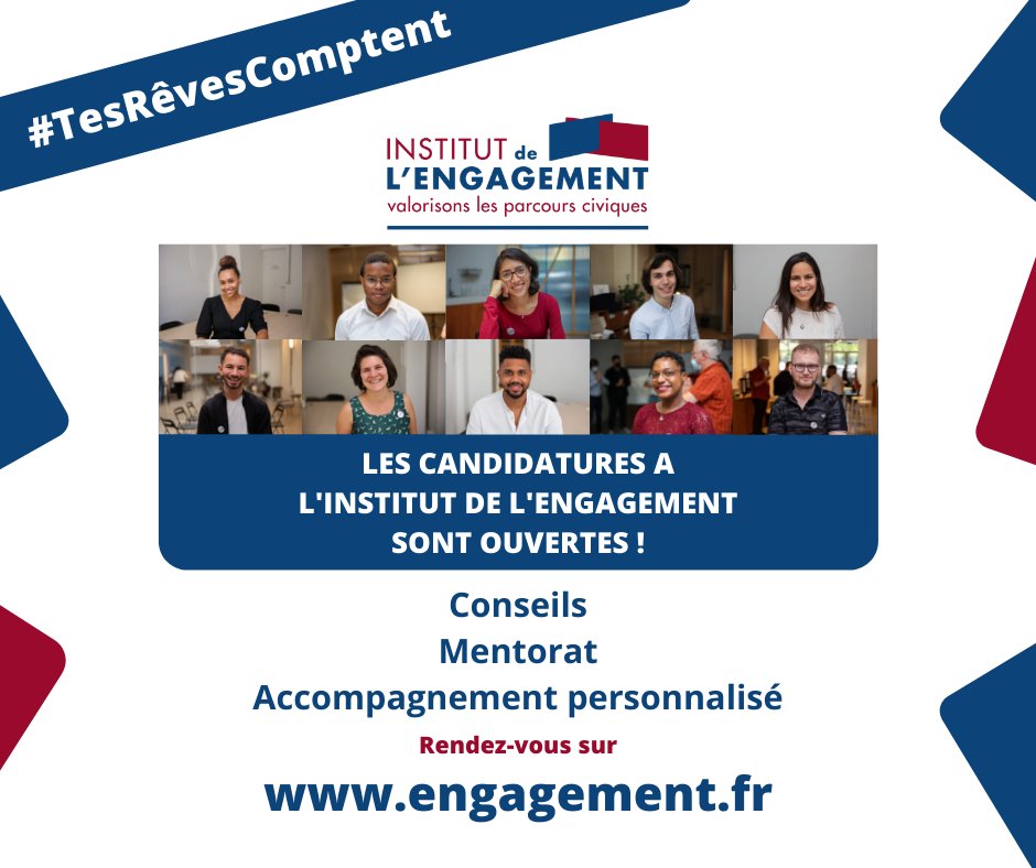 i_engagement's tweet photo. *LES CANDIDATURES SONT OUVERTES* ☑️
#Conseils, #Mentorat, #Accompagnement personnalisé ✔
Les candidatures pour la session de printemps 2022 de l'Institut de l'Engagement sont ouvertes 😃
Après un @ServiceCivique ou un #bénévolat ⬇
https://t.co/WsD0tDS0sp
 #TesRêvesComptent ✨ https://t.co/au41a66EIJ