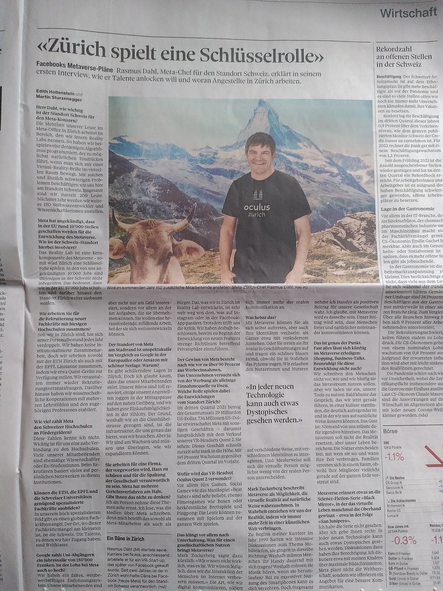Martin Sturzenegger (@marsjournal) on Twitter photo In seinem ersten Interview erklärt Facebook-Schweiz-Chef Rasmus Dahl die Pläne seines Reality Labs in Zürich und was das alles mit Zuckerbergs Vision eines #Metaversums zu tun hat. <a href="/e_hollenstein/">Edith Hollenstein</a> In seinem ersten Interview erklärt Facebook-Schweiz-Chef Rasmus Dahl die Pläne seines Reality Labs in Zürich und was das alles mit Zuckerbergs Vision eines #Metaversums zu tun hat. <a href="/e_hollenstein/">Edith Hollenstein</a>