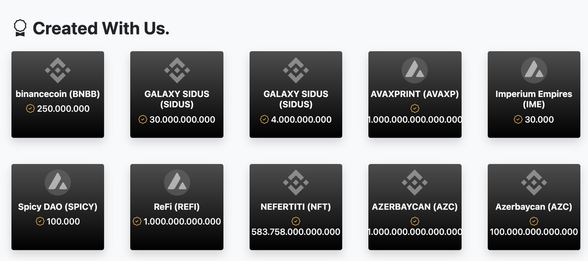 gettokenapp's tweet photo. Gettoken ile üretilen token'ların sayısı her geçen gün artıyor.

Sende birkaç dakika içinde, kendi token'ı yaratabilirsin!

Hemen dene: https://t.co/eXe36VmNwF 

#Bitcoin #BinanceSmartChain #AVAX #Ethereum #BSC #ERC20 https://t.co/9IwbTbxrcp