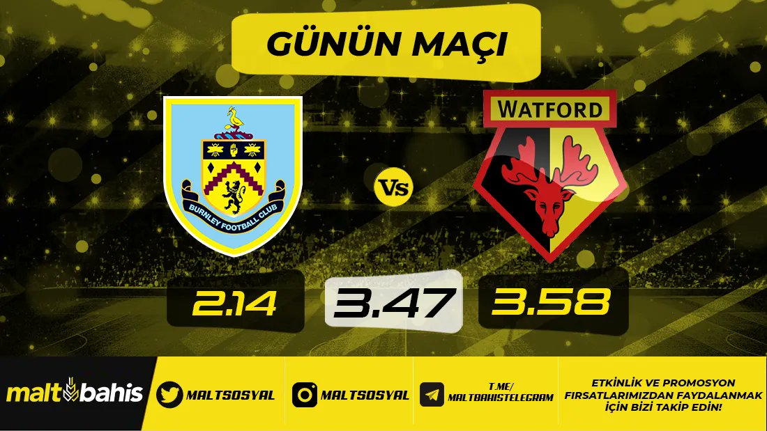 📢 Maltbahisden Günün Maçı Burnley v Watford  ❗⠀⠀⠀⠀⠀⠀⠀⠀⠀
⠀⠀⠀⠀⠀
⚽ Atılan her golün 10 kati Freespin ❗❗⠀⠀⠀
⠀⠀⠀⠀⠀
#maltbahis #yuksekoranlar #eniyioranlar #canlibahisoyna⠀⠀⠀
⠀⠀⠀⠀⠀
Promosyon kuralları 👉 buff.ly/31JTE1w