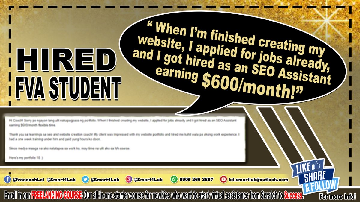 SmartLearninLab's tweet image. 𝐉𝐨𝐢𝐧 𝐅𝐕𝐀’𝐬 𝐭𝐫𝐚𝐢𝐧𝐢𝐧𝐠 𝐭𝐨 𝐛𝐞 𝐠𝐮𝐢𝐝𝐞𝐝 𝐛𝐲 𝐭𝐡𝐞 𝐛𝐞𝐬𝐭 𝐜𝐨𝐚𝐜𝐡𝐞𝐬 𝐢𝐧 𝐭𝐡𝐞 𝐅𝐫𝐞𝐞𝐥𝐚𝐧𝐜𝐢𝐧𝐠 𝐰𝐨𝐫𝐥𝐝. 𝐏𝐌 𝐮𝐬 𝐭𝐨 𝐢𝐧𝐪𝐮𝐢𝐫𝐞!

#WFH #OnlineJobs #OnlineCourse #Freelancing #virtualassistant #Freelancing 
#surge #Qatar #OFW