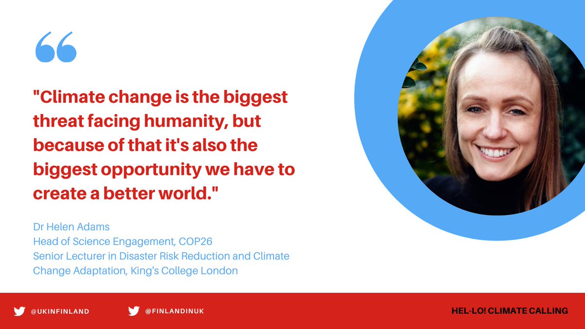 finlandinuk's tweet photo. What was achieved at #COP26 & where do we go from here?
Our 2nd season of #HelloClimateCalling wraps up with a look to the future! @helenjadams @KingsCollegeLon discusses transformational #climatechange #adaptation & empowering communities. ๐
๐ง: https://t.co/UDLdciV3Q3 https://t.co/ug4SDxIK7D