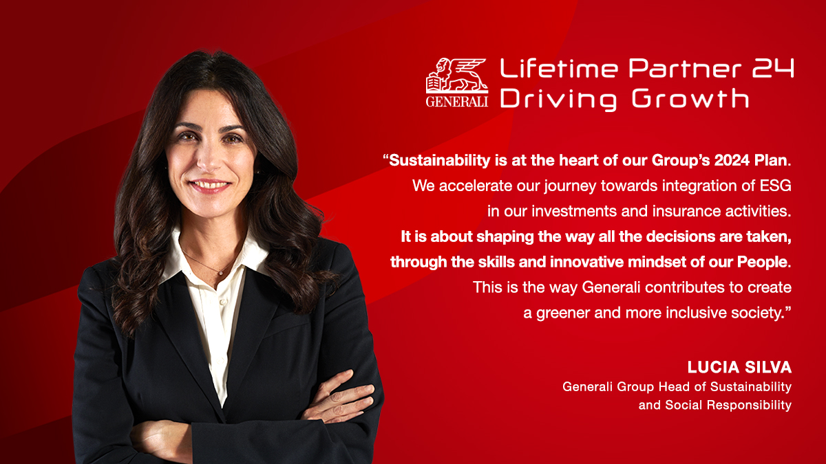 In the 'Lifetime Partner 24: Driving Growth' strategy, #sustainability is fully embedded into our business, delivering positive social, environmental, and stakeholder impact. #LifetimePartner24 #DrivingGrowth #GeneraliInvestorDay