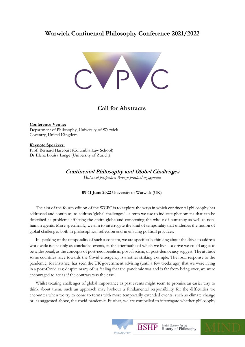 WCPC8's tweet photo. Call for abstracts!

We are now inviting the submission of abstracts for our 2022 conference ‘Continental Philosophy and Global Challenges: Historical perspectives through practical engagements’

https://t.co/9XzUbW7Y6o https://t.co/WzaV7Lvs1n