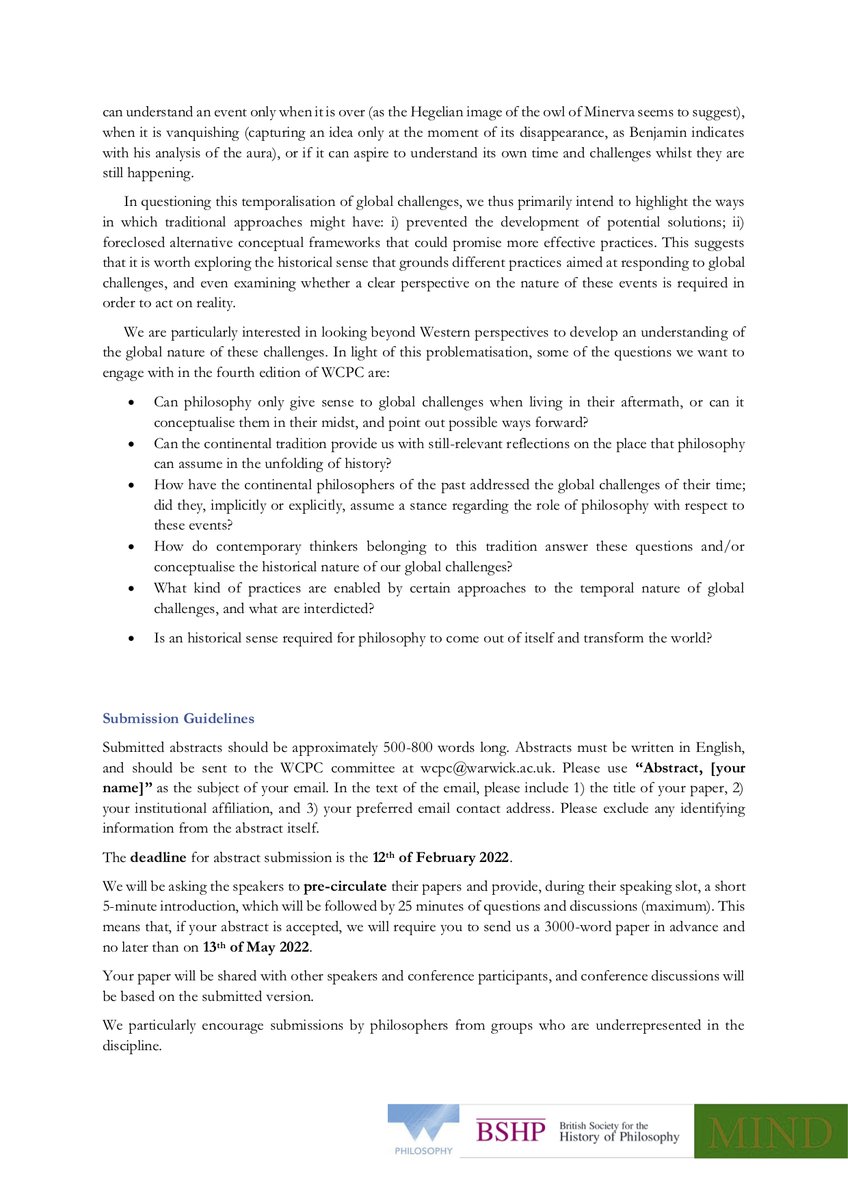 WCPC8's tweet photo. Call for abstracts!

We are now inviting the submission of abstracts for our 2022 conference ‘Continental Philosophy and Global Challenges: Historical perspectives through practical engagements’

https://t.co/9XzUbW7Y6o https://t.co/WzaV7Lvs1n