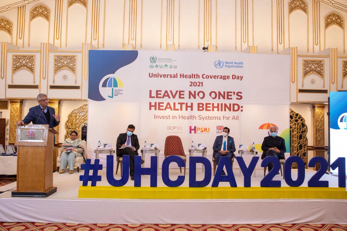 nhsrcofficial's tweet photo. SAPM Dr. Faisal Sultan @fslsltn addressed the audience at the Commemoration of Universal Health Coverage Day organized by @WHO and @nhsrcofficial. Dr. Zafar Mirza (UHC Advisor WHO), Dr. Palitha Mahipala (Head WHO Mission), and Dr. Rana Safdar (DG Health) also spoke at the event. https://t.co/z0V7CAnEQE