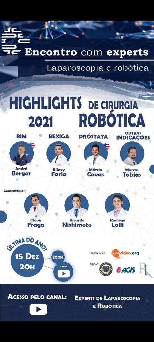 marciomoschovas's tweet photo. Hoje as 20 horas teremos o encontro de experts em laparoscopia e robótica. Falaremos sobre a abordagem robótica na bexiga, rim e próstata.
#UCF #cirurgiarobotica #cancerdeprostata @sbuoficial #uroabc https://t.co/IfcMMbb6lb