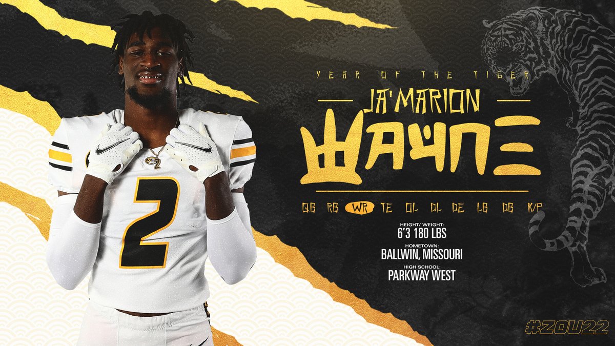 MizzouFootball's tweet photo. Keeping the 𝙃𝙊𝙈𝙀 theme rolling 🙌

@Jamarionwayne2 is a 🐅🐅🐅

#MIZ | #Zou22🐯🏈 https://t.co/iu17aWOGA5