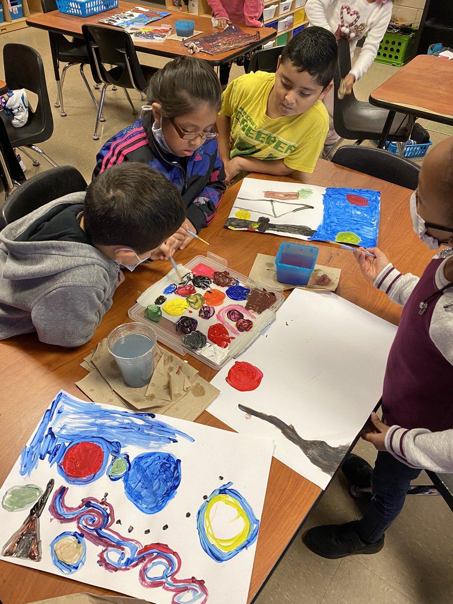 MaestraCallieG's tweet photo. Quarter 2 STEAM challenge- Starry Night paintings to show different characteristics of stars! They had the BEST time mixing colors (and discussing them!). @MabletonES @TeamGrizzle2006 @stevigirl5490 #ultimatelearningexperience https://t.co/kCH9eTXbsF