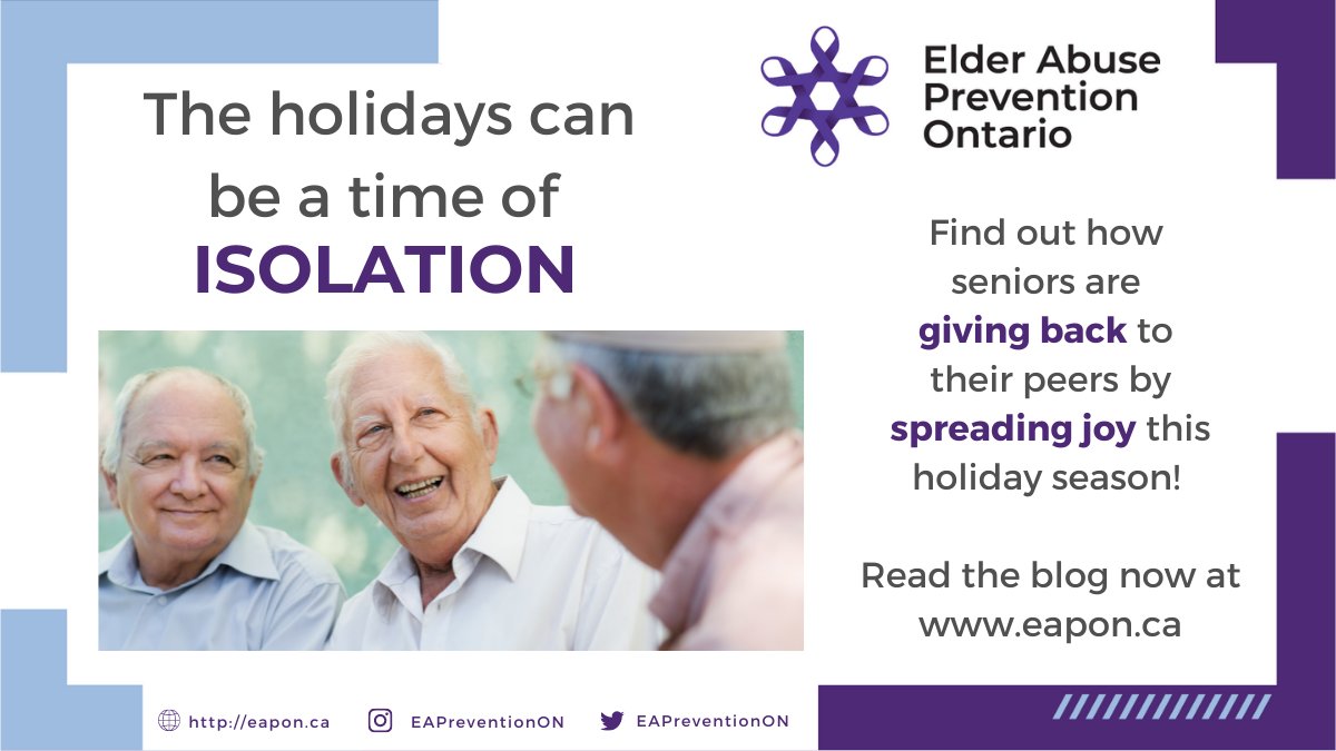 EAPreventionON's tweet photo. The #holidays are all about spreading joy!
Find out how one organization is helping #seniors spread joy to their peers during the holiday season.
https://t.co/ts0UuJlQe5
#Blog #RestoreRespect https://t.co/1qFpzlbWMI