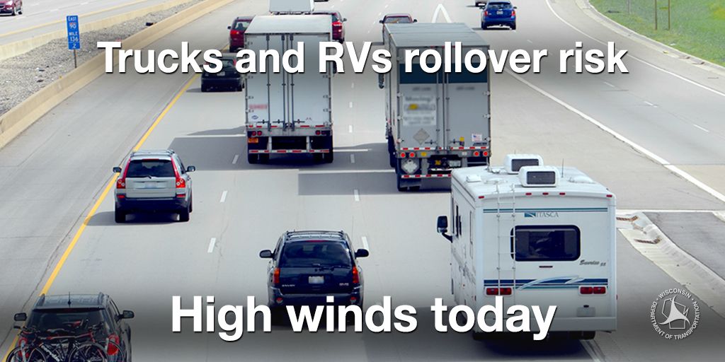 EauClaireOEM's tweet photo. The forecast high winds for later today will cause an increased risk for larger vehicles to rollover. Please be safe if you're on the road!
#PrepareEauClaire https://t.co/aO2rqGAN38