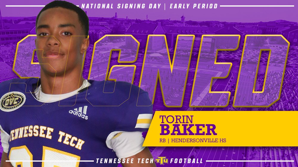 It's the start of another busy signing day! Up first for the Tennessee Tech football team is Torin Baker -- <a href="/baker_torin/">Torin Baker</a> -- a running back from Hendersonville HS! #WingsUp