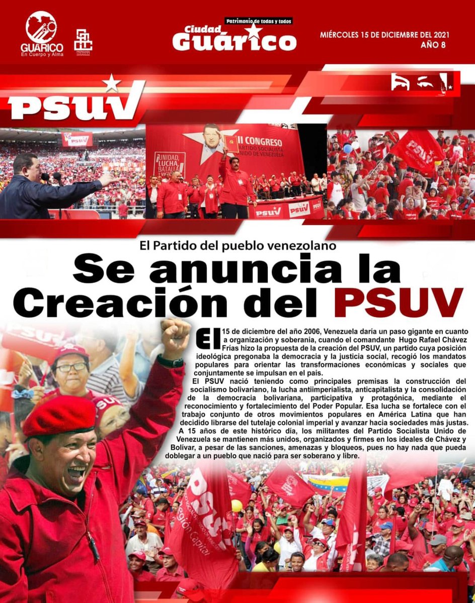 #CiudadGRC️🗞 Se anuncia la Creación del PSUV 🔴.

#Guárico
#22AñosConstitucionBolivariana
#VacunaciónYPrevención