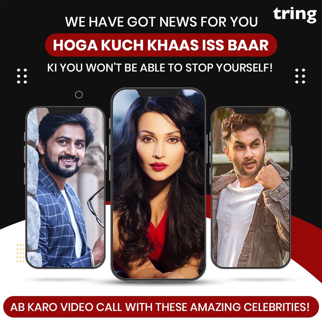 TringIndia's tweet photo. Now day-dreaming karo khatam and book a video call with either of the celebrities for 5 minutes at Rs.1499!
Ring happiness with #Tring for yourself and your loved ones.
#ShashankKetkar #FloraSaini #AzharShaikh #personalizedwishes #personalisedgifts #customisedgifts https://t.co/RjvgEi4YZd