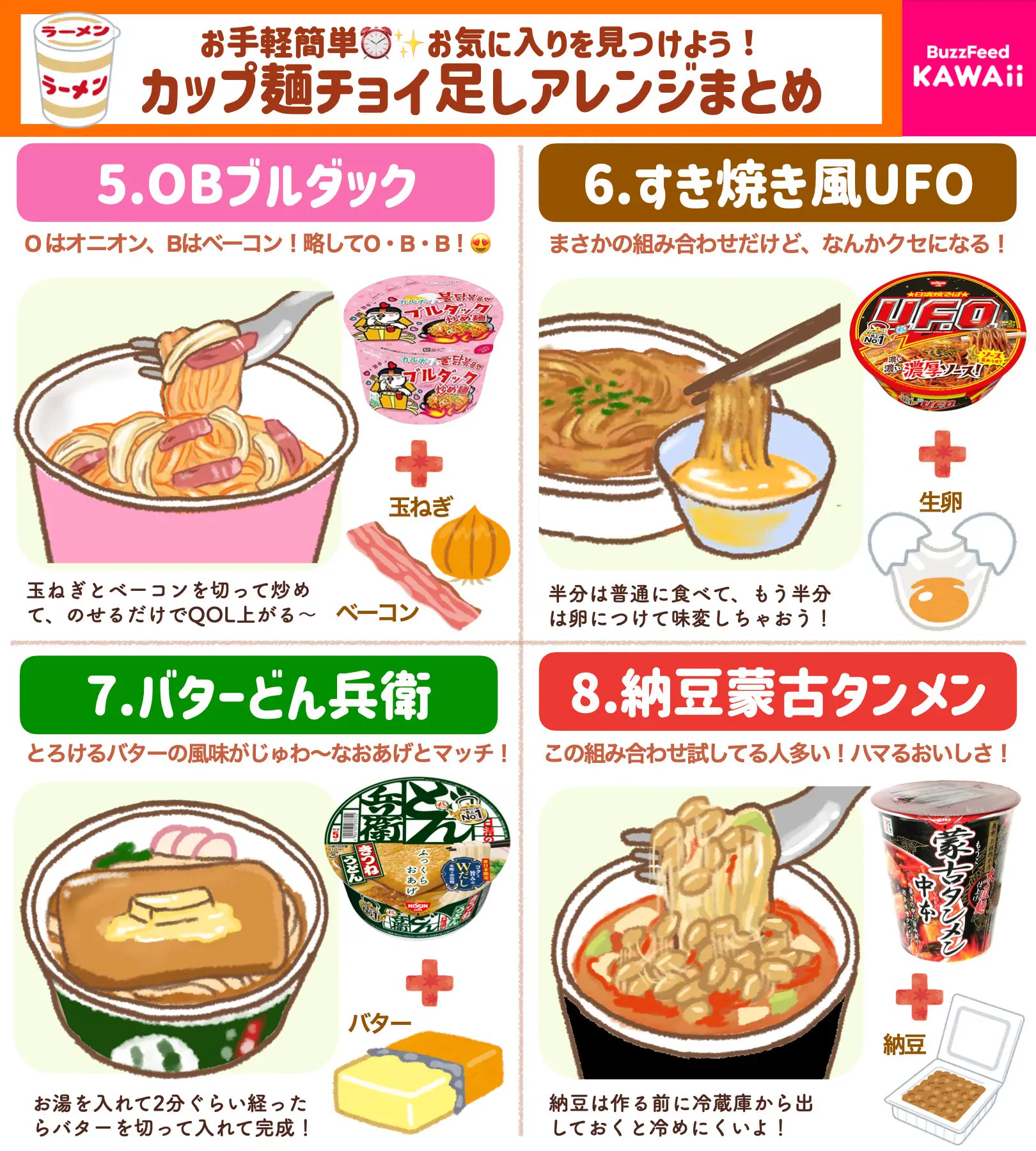 いつもの味とは違った美味しさを楽しめそう！「カップ麺」のちょい足しアレンジレシピ8選！