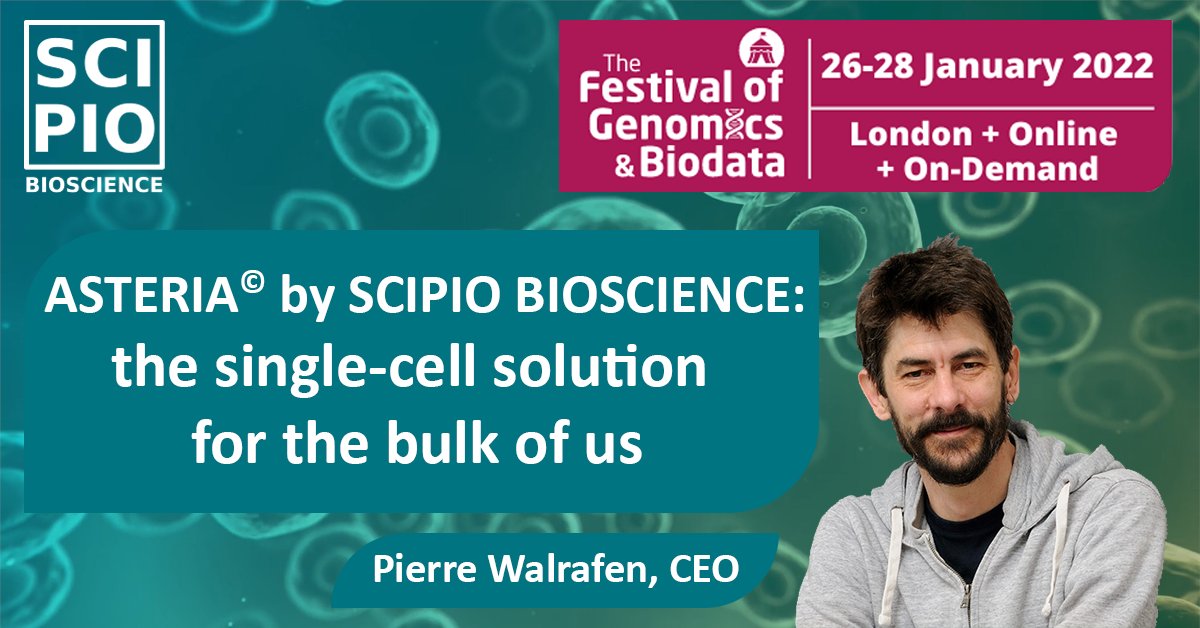 📢Scipio bioscience will attend the Festival of Genomics &amp; Biodata in London on January 26-28th. CEO Pierre Walrafen will demonstrate how, thanks to the Asteria© technology, the world of genomics is about to enter a new era of instrument-free, ready-to-use scRNA-seq! #singlecell