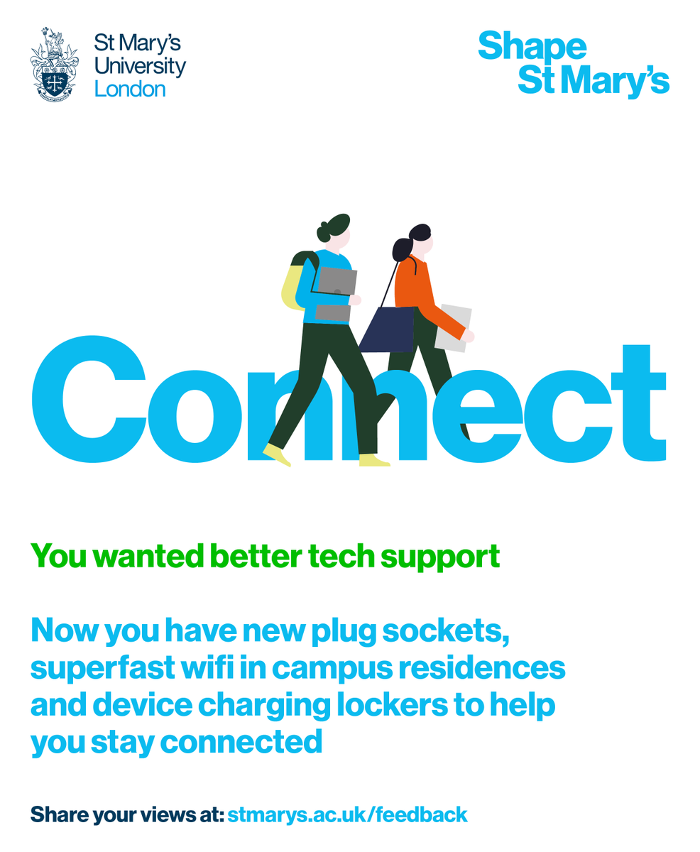 YourStMarys's tweet photo. Your feedback 💬 helps to #ShapeStMarys 💙🤍 and improve your student experience, find out more about how we're improving campus and share your anonymous feedback 👇

https://t.co/BSFgwfjlcE https://t.co/0pueVXlDEK