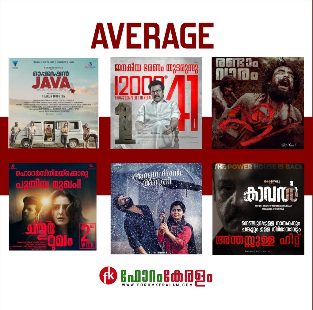 Average Grossers 

#OperationJava 
#One
#Kala 
#Chathurmugham 
#AnugraheetanAntony 
#Kaaval