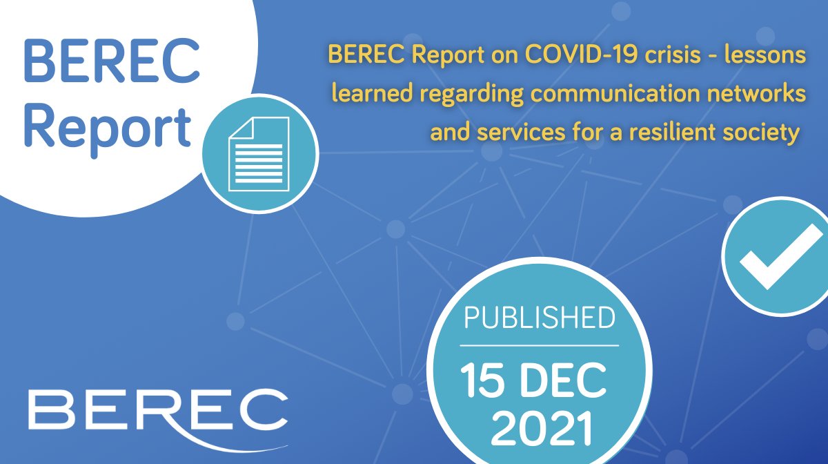 BERECeuropaeu's tweet photo. 🔴[LIVE - #BERECpublic]

@BERECeuropaeu publishes a #BERECreport on #COVID19 - lessons learned regarding communication networks and services for a resilient society. 

Find out more here➡️https://t.co/FDVLuhrbpo
#telecoms #telecommunications https://t.co/V7XXWa5FCL