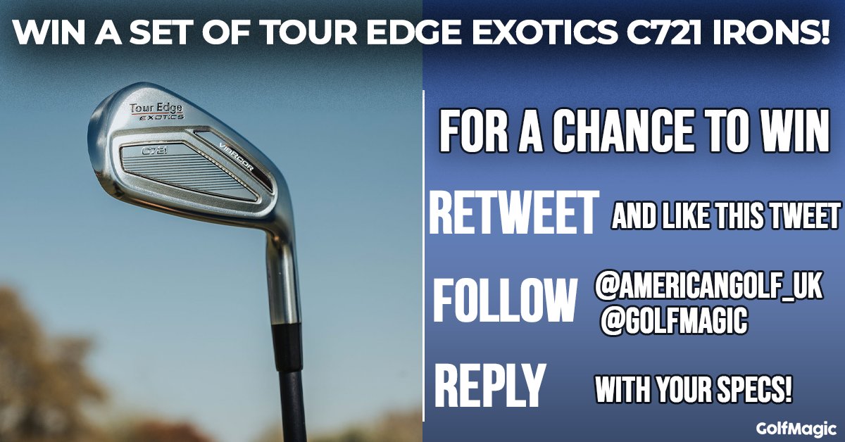 GolfMagic's tweet photo. WANT TO WIN A SET OF TOUR EDGE C721 IRONS?😍

🏌️‍♂️ HOW TO ENTER 🏌️‍♂️

1⃣ RETWEET and LIKE this tweet 
2⃣ FOLLOW @americangolf_UK and @GolfMagic 
3⃣ REPLY with your specs! (R or L, Reg or Stiff)

That's it! Competition closes December 31. Good luck!

#golf #giveaways https://t.co/cYJdB4e95l