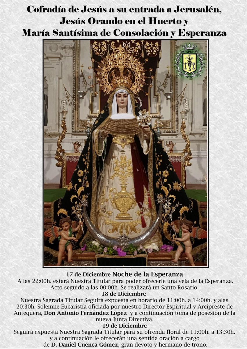 La festividad de María Santísima de Consolación y Esperanza, de <a href="/PollinicaAtq/">POLLINICA ANTEQUERA</a>, se celebra en San Agustin según este programa.