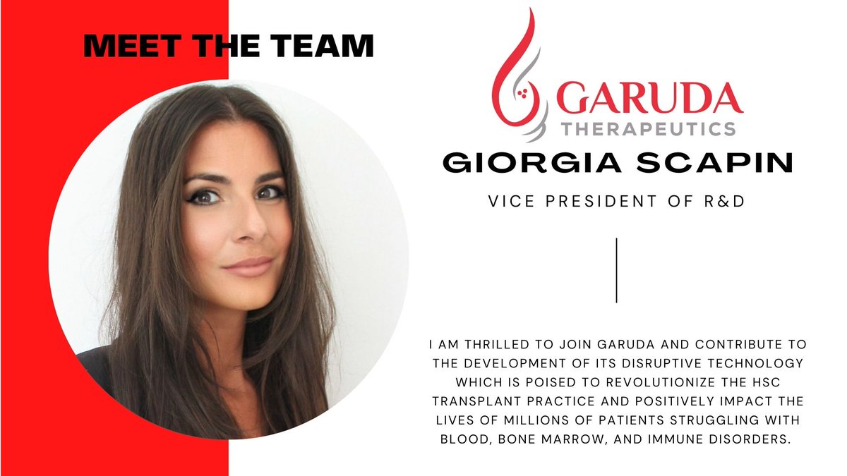 Meet Giorgia Scapin, our Vice President of R&amp;D. We are thrilled to have you on the #GarudaTx team!