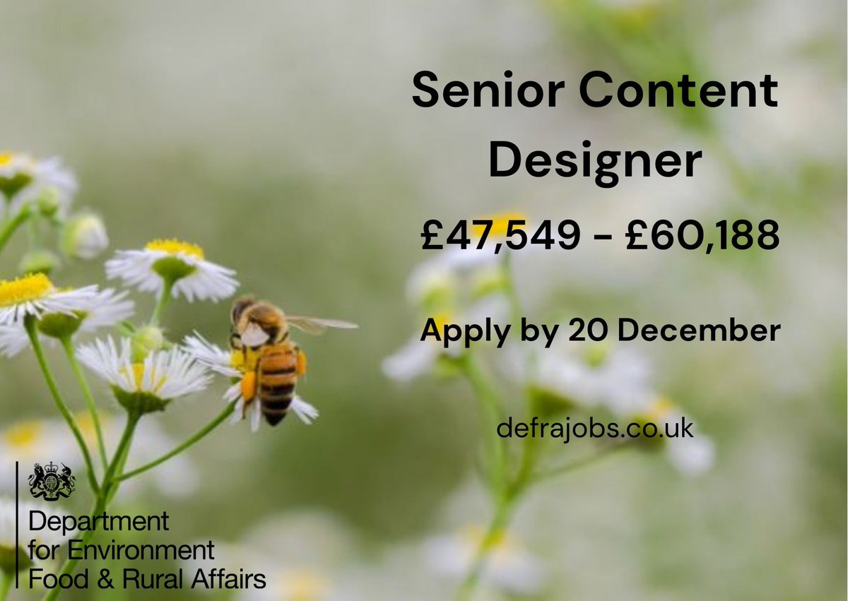 DefraDigital's tweet photo. Fancy a hybrid style of working - working both from home, and in an office? Then look no further.

We're looking for a senior content designer to join our growing team.

Jeni Street's Blog explains how you can get ahead of the competition https://t.co/SsFovcHNHB
#contentdesign https://t.co/EkSNj6zMpn