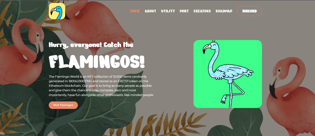 Hey everyone!🦩

In case you missed it, our new website is now live!🚀

Check it out: flamingoworld.xyz

#NFTs #NFTcommunity #NFTlaunch #NFTart