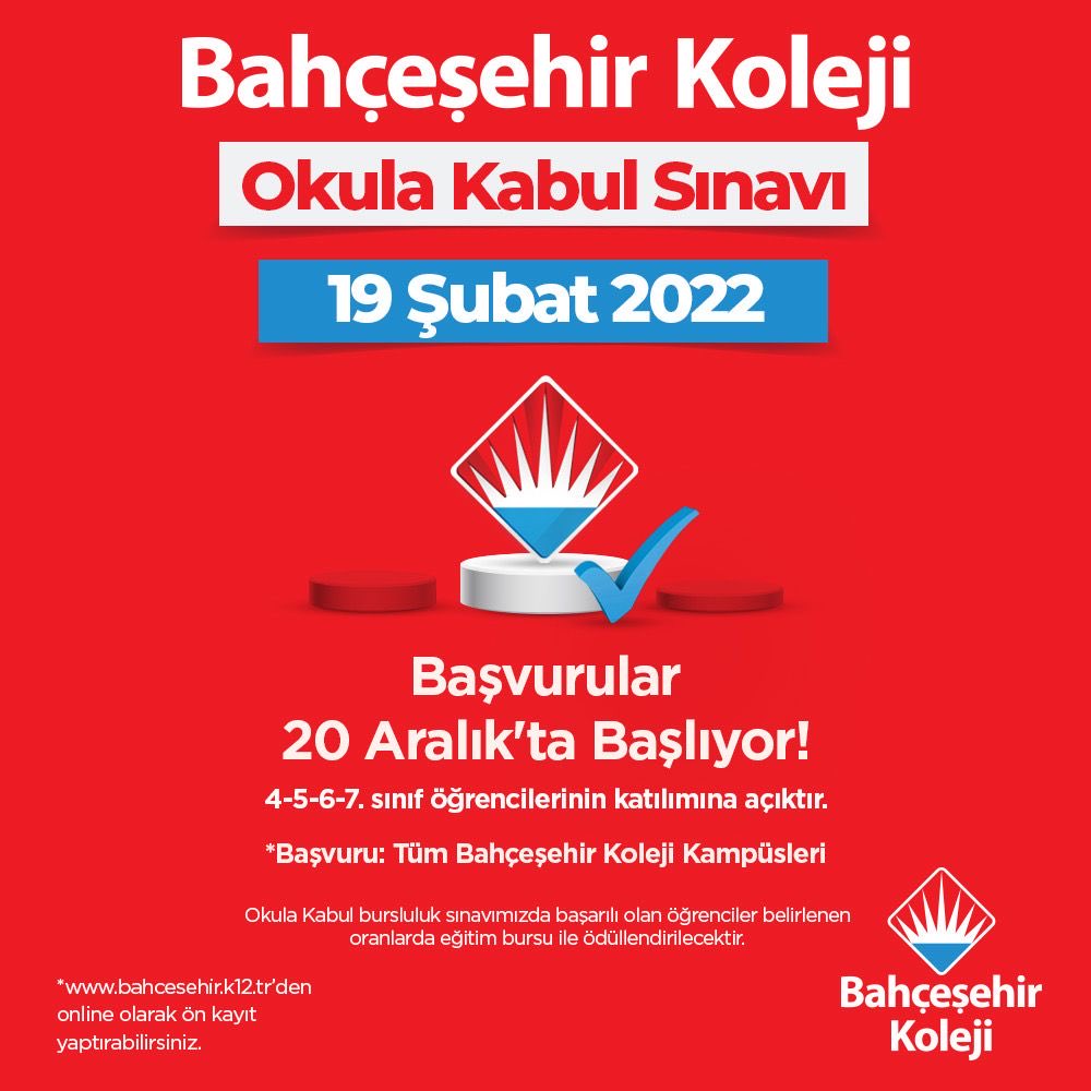 🎯Hayal ettiğin geleceğe doğru yerden başlamak #SeninTercihin

Bahçeşehir Koleji “Okula Kabul Sınavı”Başvuruları 20 Aralık’ta Başlıyor!

#bahçeşehirkoleji