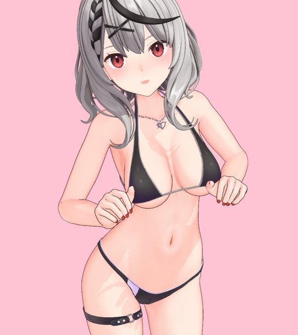 ・髪テクスチャ、ヘアピン作成、物理入れ
・水着、下着移植
水着も下着も着せてみました～🤗
黒が似合いますね
下着も赤と黒を入れ替えた方が良さそうですね
つい衣装を移植して踊らせて遊んでしまうぜ😋
明日に表情モーフ周りを見直しておこうと思います 