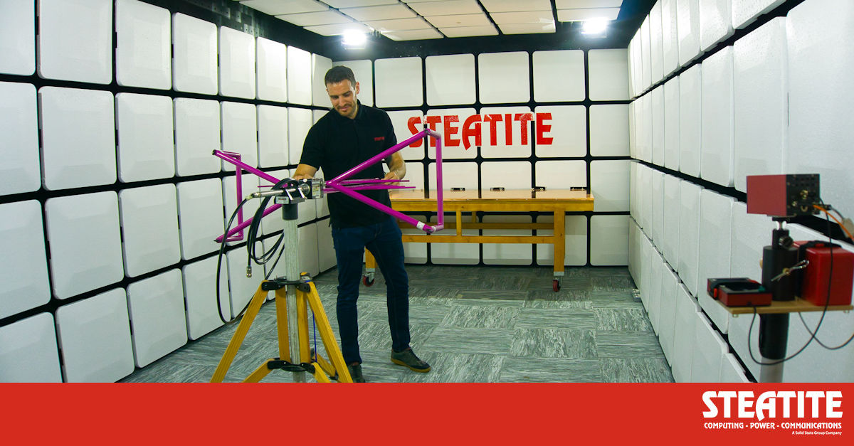Steatite's tweet photo. We’ve got a new arrival at our HQ, our semi-anechoic #EMCchamber is now operational. It’s suitable for pre-compliance testing against a wide range of standards for radiated &amp; conducted emissions &amp; immunity. See more: https://t.co/qryXvc9HC0 
#Electronics #EMCtest #AnechoicChamber https://t.co/wfFosAAGl8