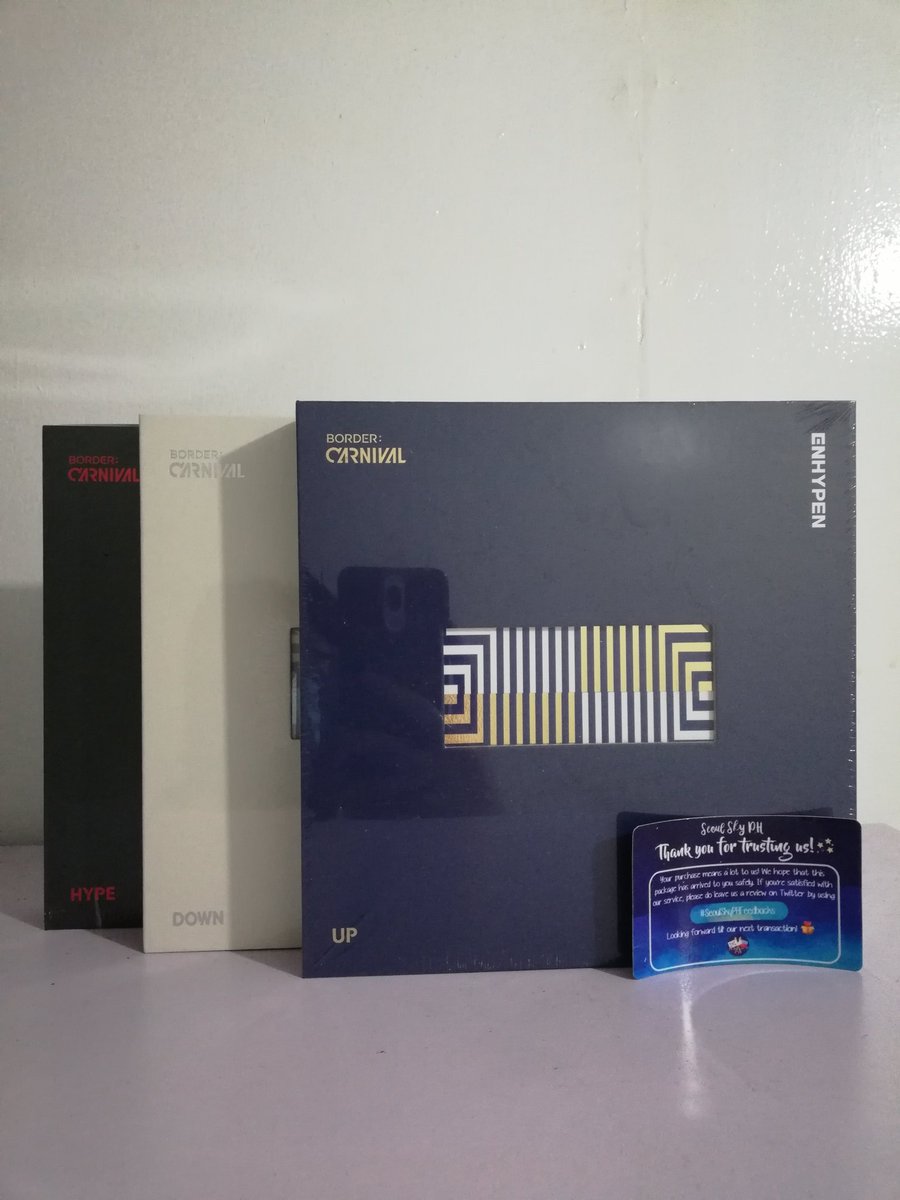 WTS/LFB | #SeoulSkyOnhand

[HELP RT]

ENHYPEN BORDER: CARNIVAL (UP/HYPE/DOWN)

🏷️ ₱750 each + LSF

✔️ Sealed, complete inclusions 
‼️ PAYO/ 3 days to pay 
✨ Onhand, ready to ship
💳 Gcash and BPI

📝 Reply with "MINE - B:C + VERSION" if a serious buyer