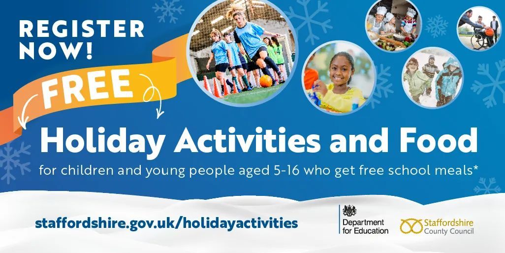 If your child is able to access free Activities and Food this Christmas holiday, they should have had a letter from school.  
You can book to take part in activities in #Staffordshire on the website ⬇️⬇️
staffordshire.gov.uk/Education/Educ…