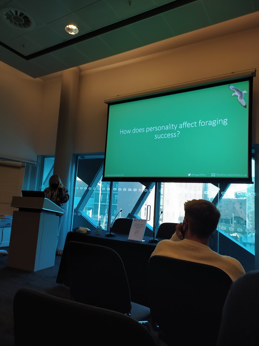 AnimalEcology's tweet photo. Really interesting talk by Poppy Jeffries talking about the effects of personality on foraging success in seabirds. #EAB2021 https://t.co/C6HYOX24Kx