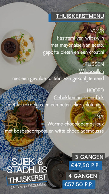Wederom hebben we met onze collega’s van Café Sjiek een thuis-Kerstmenu gemaakt. Bestellen kan vanaf vandaag op onze sites: brasseriestadhuis.nl of sjiek.info #kerst #2021 #diner #schiedam #bezorgen #covid #menu #cafesjiek #brasserie #stadhuis #wild