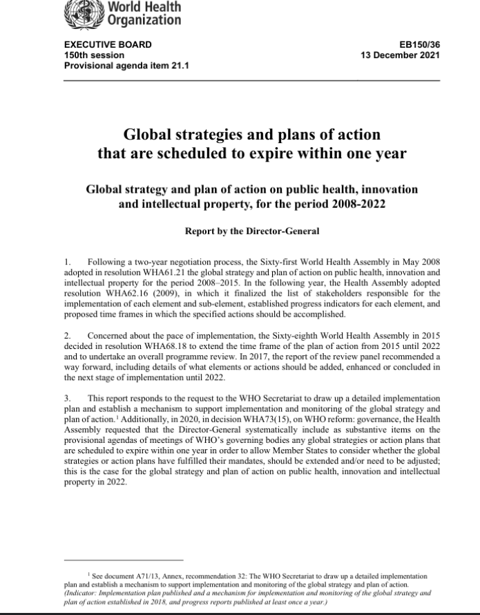 ThiruGeneva's tweet photo. EB150/36 - Global strategies and plans of action that are scheduled to expire within one year - Global strategy and plan of action on public health, innovation and intellectual property, for the period 2008-2022 #EB150 #GSPA https://t.co/KQbA49bZnA https://t.co/TpZWAb32Aw