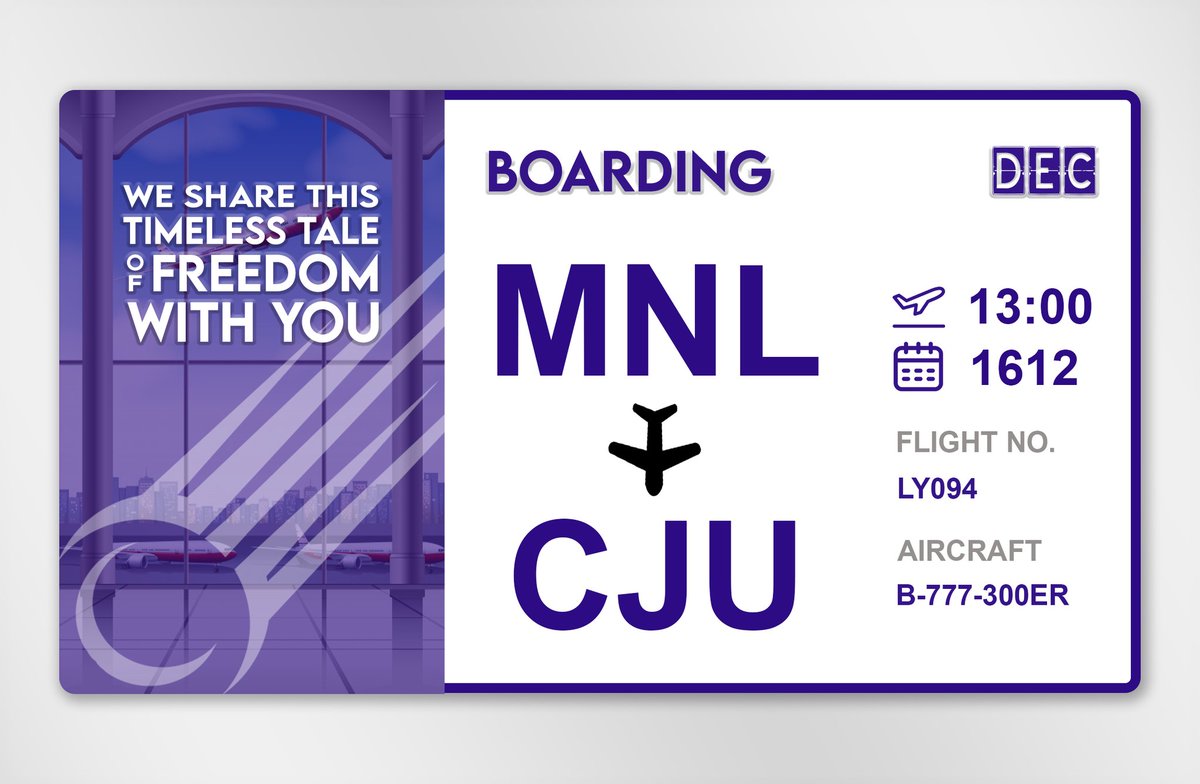 ͏͏͏͏͏͏
͏͏͏͏͏͏
͏͏͏͏͏͏
FLIGHT NO. LY094
Manila to Jeju
12/16/21, 13:00:00
͏͏͏͏͏͏         
͏͏͏͏͏͏
͏͏͏͏͏͏