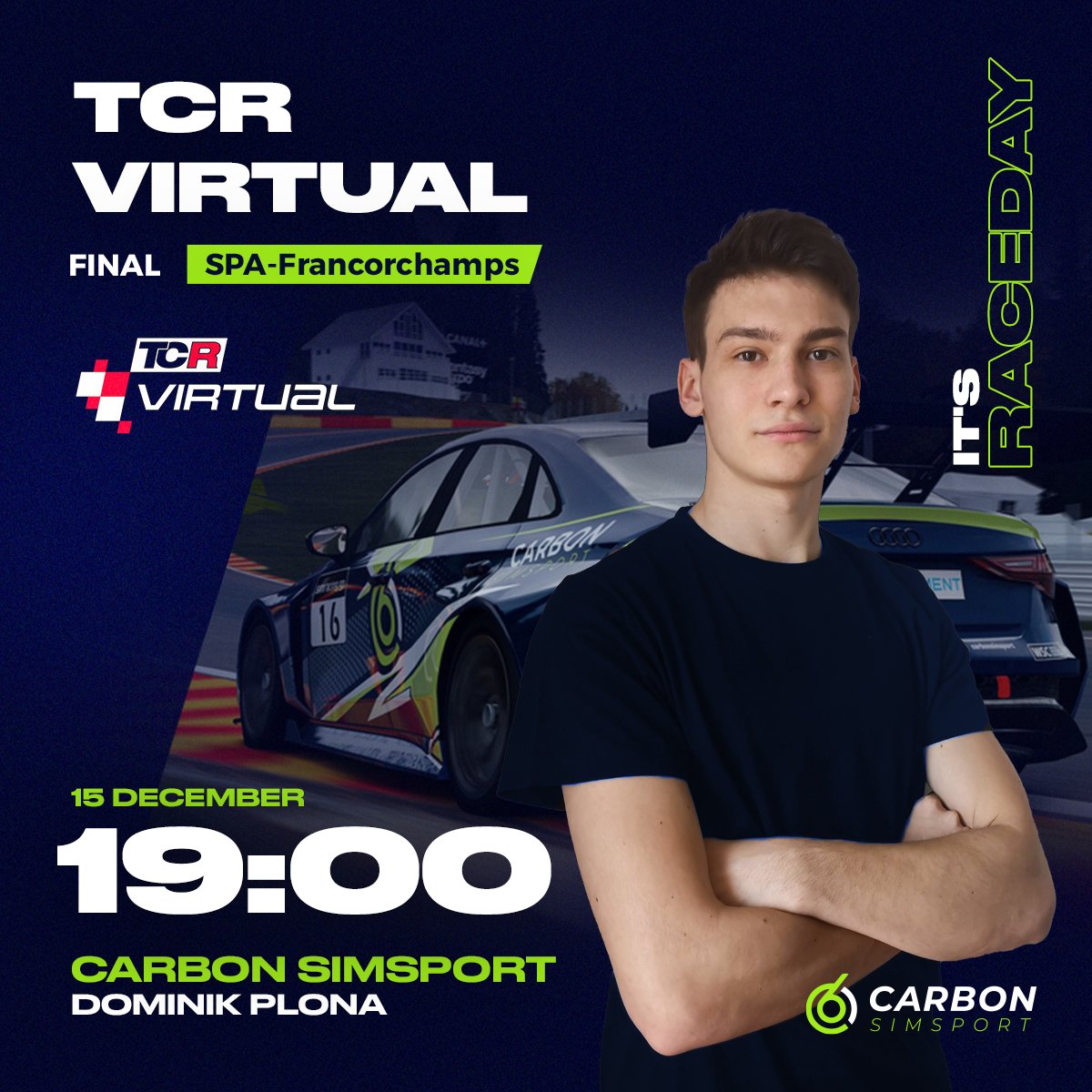 carbon_simsport's tweet photo. BIG final today! Dominik will compete in the TCR Virtual Europe final! He will fight for the TCR World finals and prizes from the pool of over 7,000 euro! 🤯 Start at 19:00 UTC! https://t.co/2ZoUp1Dhuu

#SimPL #SimRacing #Esport #DigitalMotorsport #AC
#TCRVirtual #TCR #Europe https://t.co/djddEEhIlW