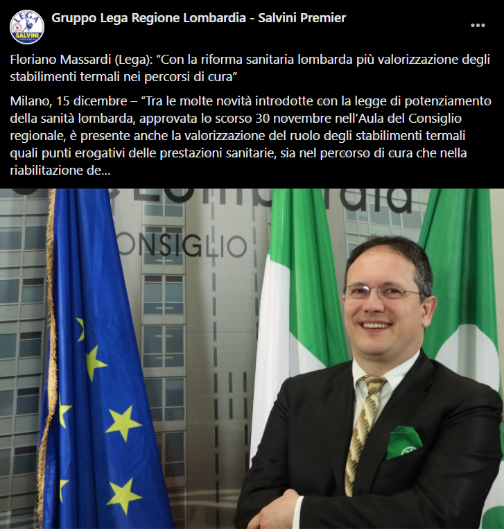 LegaRegioneLomb's tweet photo. Floriano #Massardi (Lega): “Con la riforma sanitaria lombarda più valorizzazione degli stabilimenti #termali nei percorsi di cura” 👉https://t.co/ZaOOFxS2RS
#sanità #lombardia #regionelombardia #legasalvinipremier https://t.co/xYgzJkk14O