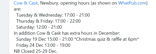 Have you got your Cow &amp; Cask Christmas Raffle tickets yet? 
The draw is on Sunday 19 Dec
Prizes from <a href="/tuttsclumpcider/">Tutts Clump Cider</a> <a href="/indigenousbrew/">IndigenousBrewery</a> etc