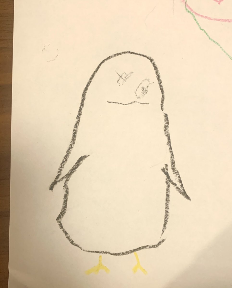 2歳息子と初コラボイラスト
「ペンギン」
(目と口を息子が描いた) 